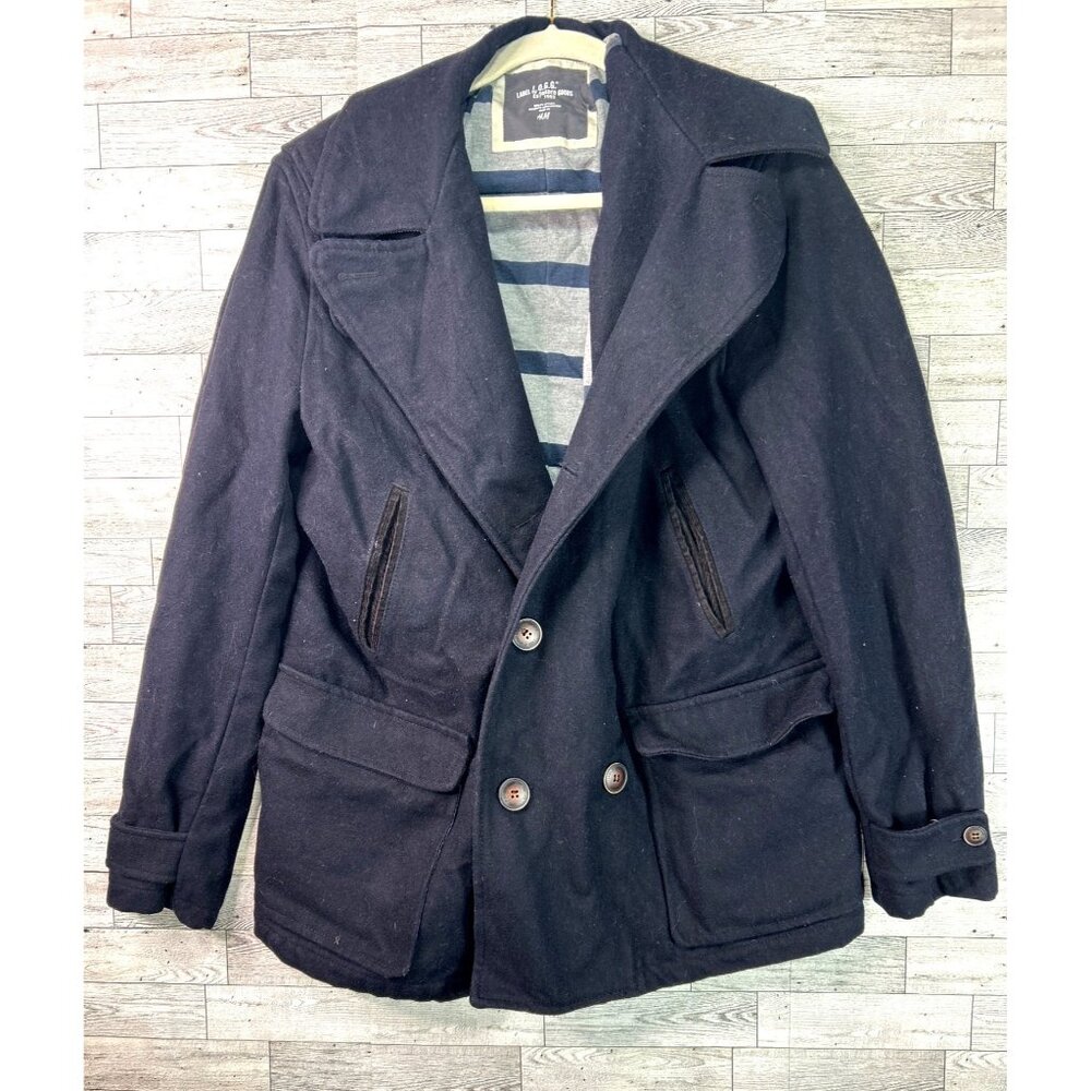 H&M LOGG‎ Men's Navy Blue Peacoat Wool Blend Jacket Size Large